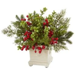 12" Potted Holiday Berry & Pine Artificial Arrangement 7 12" Potted Holiday Berry & Pine Artificial Arrangement -Christmas Designers Store D252172S 11 1