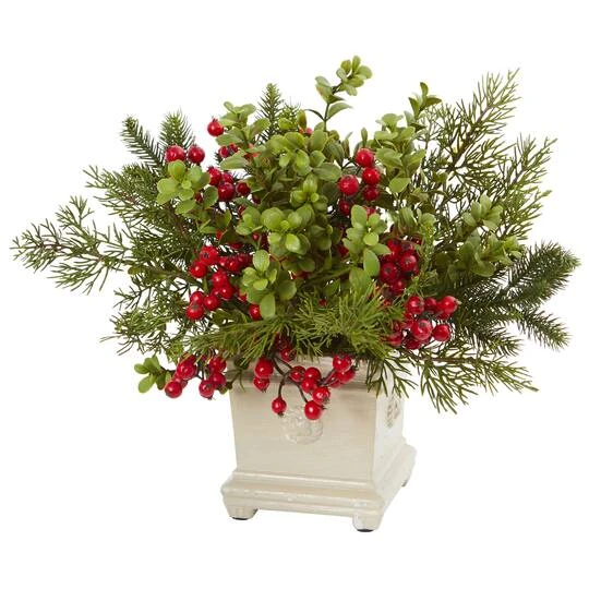 12" Potted Holiday Berry & Pine Artificial Arrangement 3 12" Potted Holiday Berry & Pine Artificial Arrangement