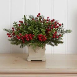 12" Potted Holiday Berry & Pine Artificial Arrangement 8 12" Potted Holiday Berry & Pine Artificial Arrangement -Christmas Designers Store D252172S 12