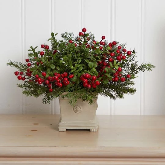 12" Potted Holiday Berry & Pine Artificial Arrangement 5 12" Potted Holiday Berry & Pine Artificial Arrangement - Image 3