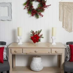 14" Potted Poinsettia, Pine & Berry Artificial Arrangement -Christmas Designers Store D252175S 12