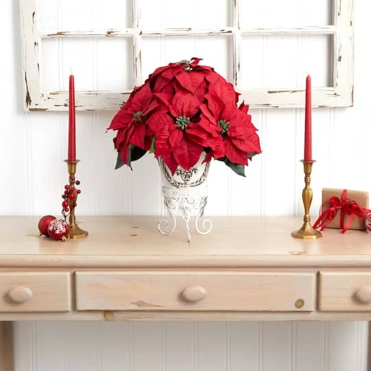 21" Potted Poinsettia With White Metal Planter 7 21" Potted Poinsettia With White Metal Planter - Image 5