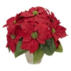 13" Potted Poinsettia With Ceramic Vase