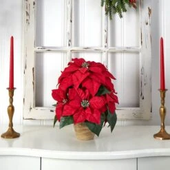 13" Potted Poinsettia With Ceramic Vase 12 13" Potted Poinsettia With Ceramic Vase -Christmas Designers Store D252178S 14