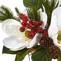 12" Magnolia, Pine & Berry Arrangement In Glass Vase 12 12" Magnolia, Pine & Berry Arrangement In Glass Vase -Christmas Designers Store D252180S 12