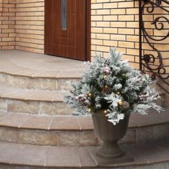 18" Snowy Bedford Urn Filler With Battery Operated LED Lights 11 18" Snowy Bedford Urn Filler With Battery Operated LED Lights -Christmas Designers Store D252347S 2