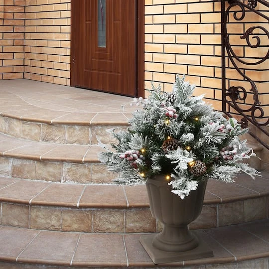 18" Snowy Bedford Urn Filler With Battery Operated LED Lights 5 18" Snowy Bedford Urn Filler With Battery Operated LED Lights - Image 3