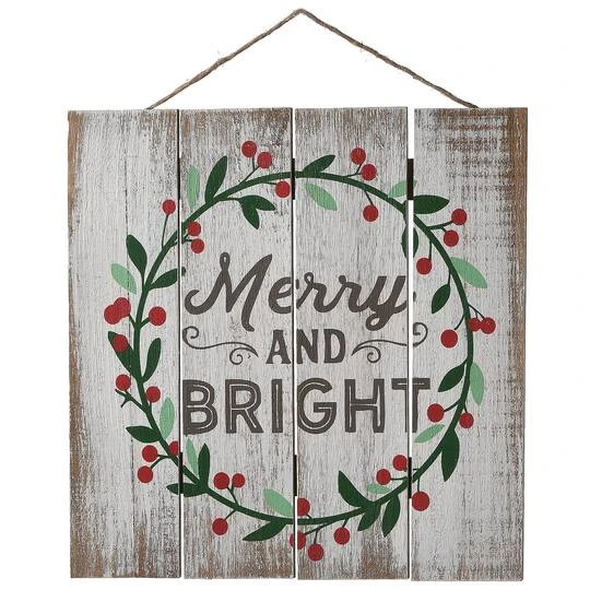 13" Merry & Bright Christmas Holiday Wall Sign 4 13" Merry & Bright Christmas Holiday Wall Sign - Image 2