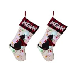 GlitzhomeĀ® 21" LED Cat Christmas Stockings, 2ct.