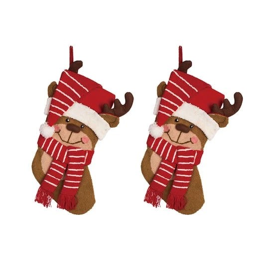 Glitzhome® 19" Reindeer Stockings, 2ct. 3 Glitzhome® 19" Reindeer Stockings, 2ct.