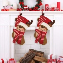 Glitzhome® 19" Reindeer Stockings, 2ct. 8 Glitzhome® 19" Reindeer Stockings, 2ct. -Christmas Designers Store D252869S 2