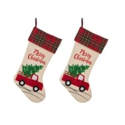 Glitzhome® 21" Truck & Tree Christmas Stockings, 2ct. -Christmas Designers Store D252872S 1 1