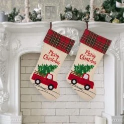 Glitzhome® 21" Truck & Tree Christmas Stockings, 2ct. -Christmas Designers Store D252872S 2