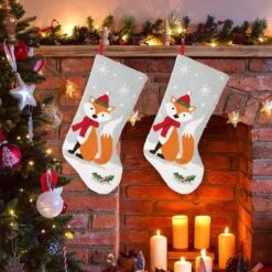 Glitzhome® 20" Fox Christmas Stockings, 2ct. -Christmas Designers Store D252873S 2