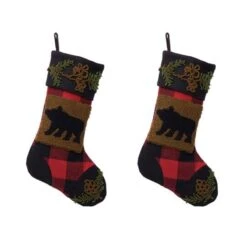 Glitzhome® 22" Red & Black Plaid Bear Stockings, 2ct.