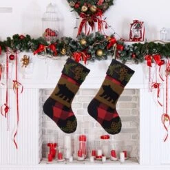 Glitzhome® 22" Red & Black Plaid Bear Stockings, 2ct. -Christmas Designers Store D252879S 2