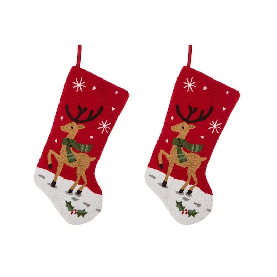 Glitzhome® 20" Red Reindeer Stockings, 2ct. 3 Glitzhome® 20" Red Reindeer Stockings, 2ct.