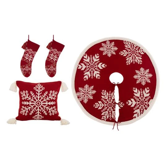 Glitzhome® Knitted Snowflake Stockings, Tree Skirt & Pillow Cover Set 3 Glitzhome® Knitted Snowflake Stockings, Tree Skirt & Pillow Cover Set