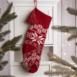 Glitzhome® Knitted Snowflake Stockings, Tree Skirt & Pillow Cover Set 15 Glitzhome® Knitted Snowflake Stockings, Tree Skirt & Pillow Cover Set -Christmas Designers Store D252903S 4