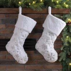 Glitzhome® 21" White Plush With Snowflake Christmas Stocking, 2ct. -Christmas Designers Store D252905S 2