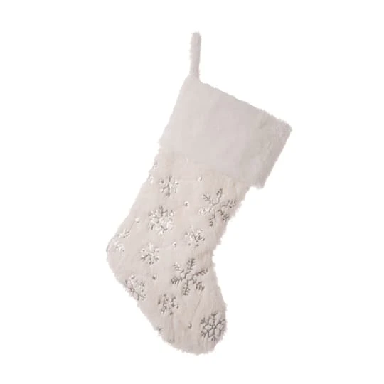 Glitzhome® White Plush With Snowflake Christmas Stocking & Tree Skirt Set 6 Glitzhome® White Plush With Snowflake Christmas Stocking & Tree Skirt Set - Image 4
