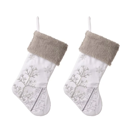 Glitzhome® 21" White Fleece With Christmas Tree & Snowflake Stocking, 2ct. 4 Glitzhome® 21" White Fleece With Christmas Tree & Snowflake Stocking, 2ct. - Image 2