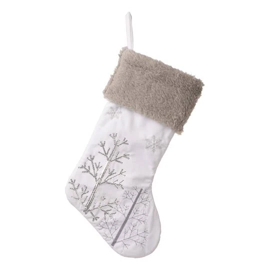 Glitzhome® 21" White Fleece With Christmas Tree & Snowflake Stocking, 2ct. 6 Glitzhome® 21" White Fleece With Christmas Tree & Snowflake Stocking, 2ct. - Image 4