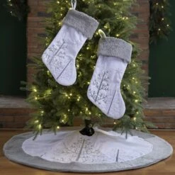 Glitzhome® White Fleece Christmas Stocking & Tree Skirt Set -Christmas Designers Store D252909S 2