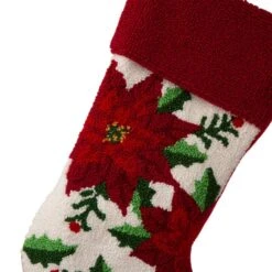 Glitzhome® 21" Poinsettia Hooked Stocking -Christmas Designers Store D252944S 3