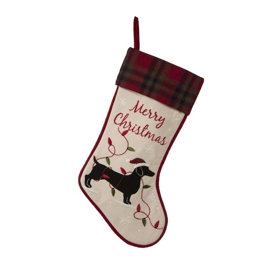 Glitzhome® 21" Dachshund Fabric Christmas Stocking 3 Glitzhome® 21" Dachshund Fabric Christmas Stocking