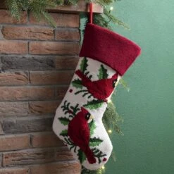 Glitzhome® 21" Cardinal Hooked Stocking -Christmas Designers Store D252948S 2