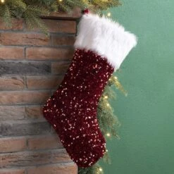 Glitzhome® 21" Red Sequin Christmas Stocking -Christmas Designers Store D252961S 2