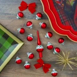 Northlight 15ct. Red Matte Frosted Tree Topper & Ball Ornaments 12 Northlight 15ct. Red Matte Frosted Tree Topper & Ball Ornaments -Christmas Designers Store D253708S 12