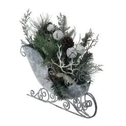 Northlight 9.5" Gray & Green Frosted Pinecone In Foliage Filled Tabletop Sleigh -Christmas Designers Store D253931S 12