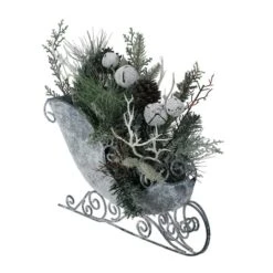 Northlight 9.5" Gray & Green Frosted Pinecone In Foliage Filled Tabletop Sleigh -Christmas Designers Store D253931S 2