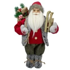 Northlight 18" Standing Santa Christmas Figure Carrying Presents & Sled