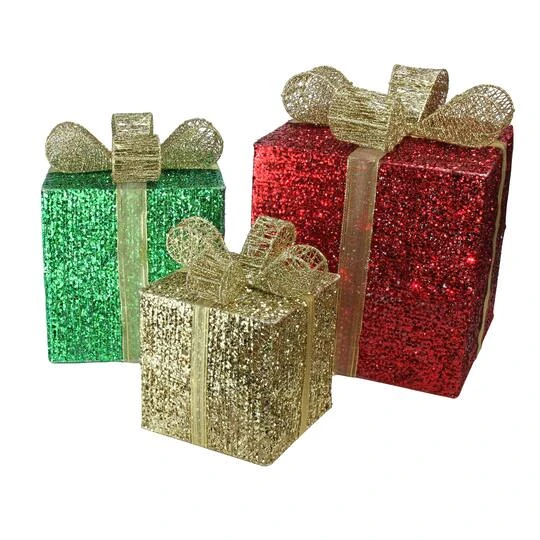 Northlight Red Pre-Lit Glittering Christmas Gift Box Set 5 Northlight Red Pre-Lit Glittering Christmas Gift Box Set - Image 3