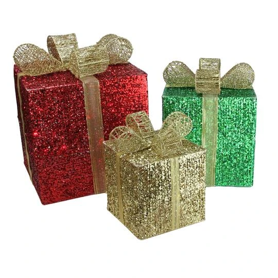 Northlight Red Pre-Lit Glittering Christmas Gift Box Set 6 Northlight Red Pre-Lit Glittering Christmas Gift Box Set - Image 4