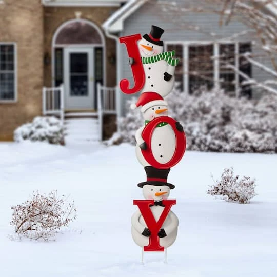 Glitzhome® 48" JOY Snowman Yard Stake, Horizontal Or Vertical 5 Glitzhome® 48" JOY Snowman Yard Stake, Horizontal Or Vertical - Image 3