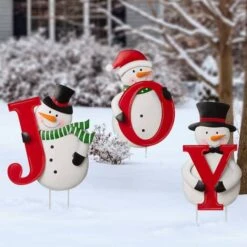 Glitzhome® 48" JOY Snowman Yard Stake, Horizontal Or Vertical 14 Glitzhome® 48" JOY Snowman Yard Stake, Horizontal Or Vertical -Christmas Designers Store D254126S 3