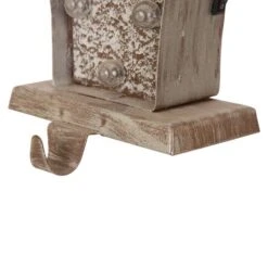 Glitzhome® 7.5" Pre-Lit Marquee Wooden Metal LED Gift Box Stocking Holder, 2ct. -Christmas Designers Store D254143S 7