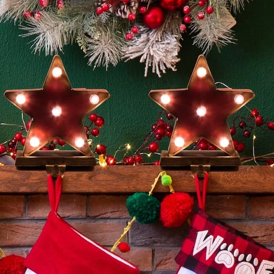 Glitzhome® 7.5" Marquee LED Star Stocking Holder, 2ct. 5 Glitzhome® 7.5" Marquee LED Star Stocking Holder, 2ct. - Image 3