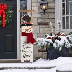Glitzhome® 3.5ft. Wooden Christmas Snowman Porch Sign 13 Glitzhome® 3.5ft. Wooden Christmas Snowman Porch Sign -Christmas Designers Store D254147S 2