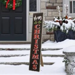 Glitzhome® 3ft. Black Wooden Christmas Porch Sign -Christmas Designers Store D254153S 2