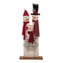 Glitzhome® 35" Wooden Snowman Family Porch Sign