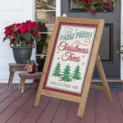 Glitzhome® 24" Wooden Christmas Trees Porch Sign -Christmas Designers Store D254158S 2
