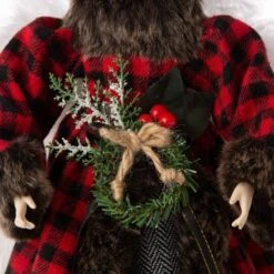 Glitzhome® 16" Red Plaid Faux Fur Angel Tree Topper -Christmas Designers Store D254165S 4
