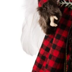 Glitzhome® 16" Red Plaid Faux Fur Angel Tree Topper -Christmas Designers Store D254165S 5