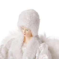 Glitzhome® 16" White Faux Fur Christmas Angel Tree Topper -Christmas Designers Store D254172S 8