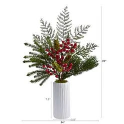 23" Mixed Pine, Pinecone & Berry Arrangement In White Vase 8 23" Mixed Pine, Pinecone & Berry Arrangement In White Vase -Christmas Designers Store D255790S 2